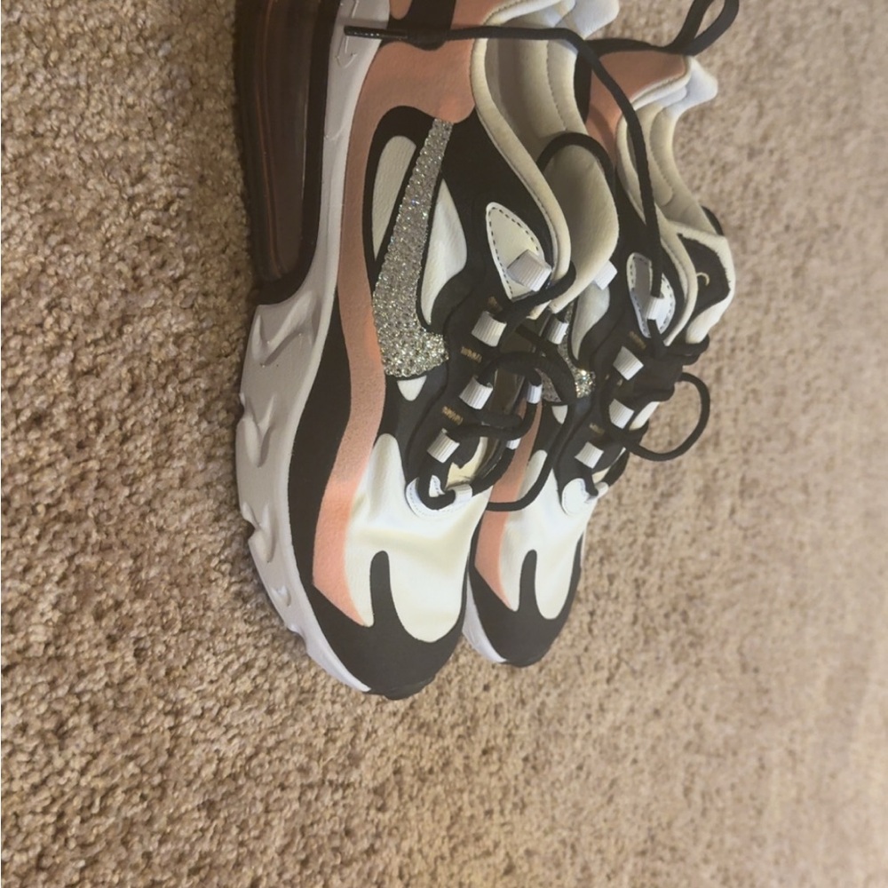 Pink, Black, and White Sneakers with Rhinestone